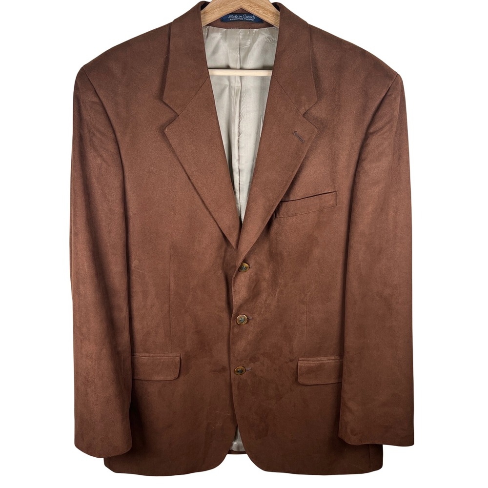 Brandini Men Brown Faux Suede Microfiber Blazer Sport Coat 42L Made in Canada‎